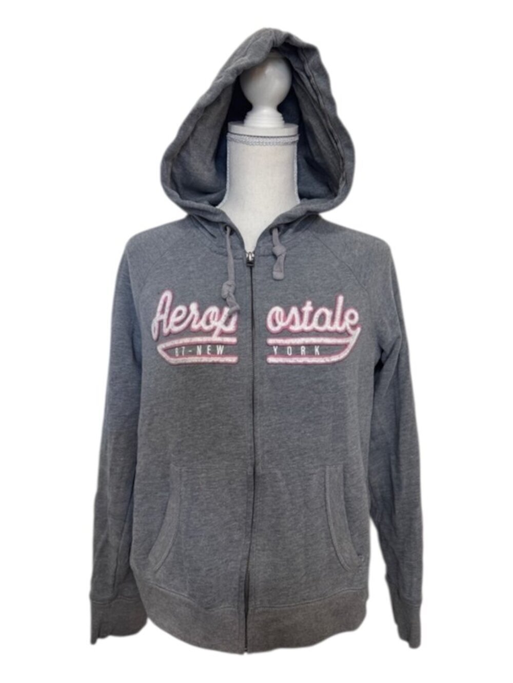 Aeropostale Gray Full-Zip Hoodie with Pink Script Women's Size Large